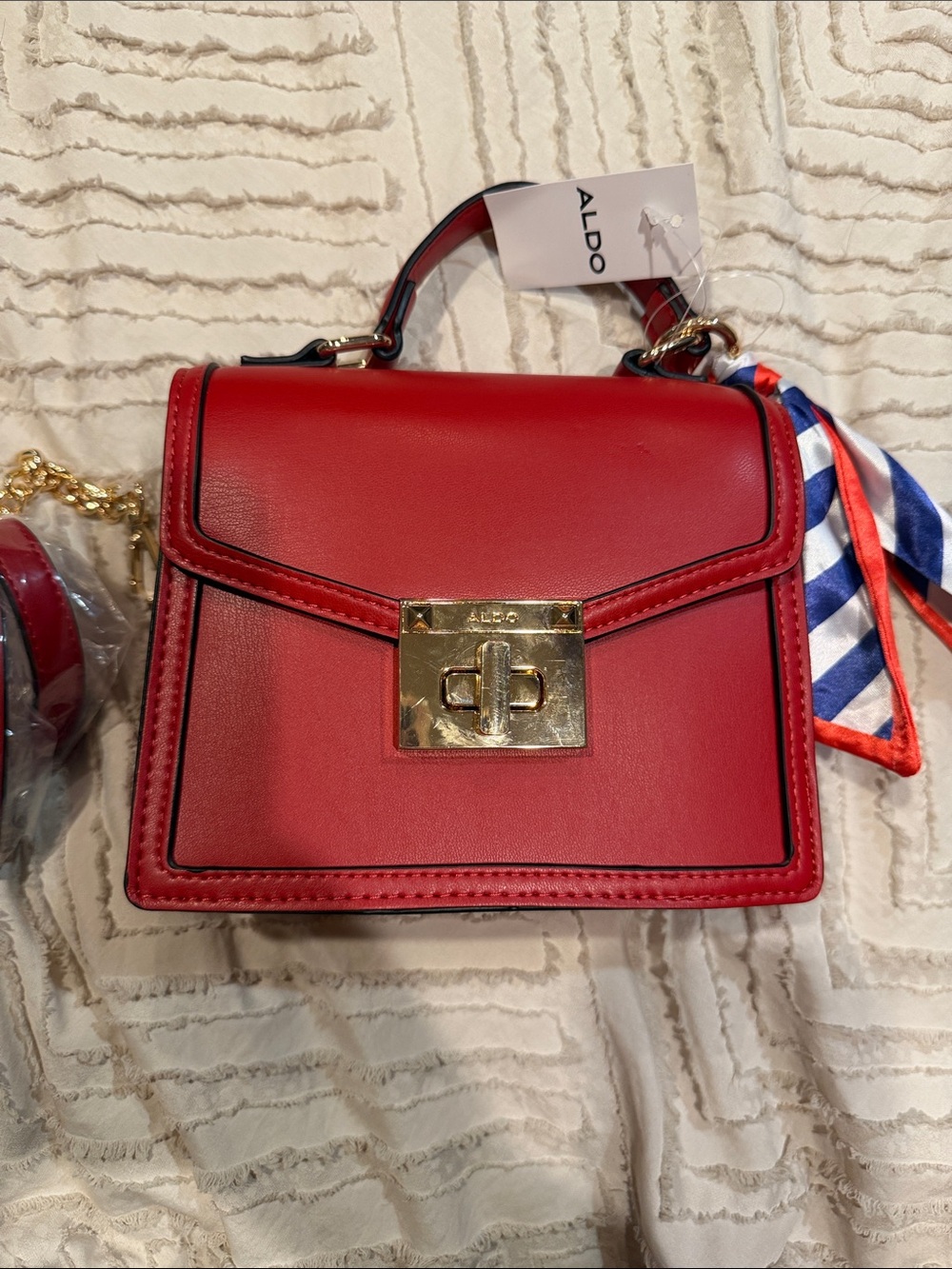 Aldo Red Top-Handle Satchel with Gold Turn-Lock